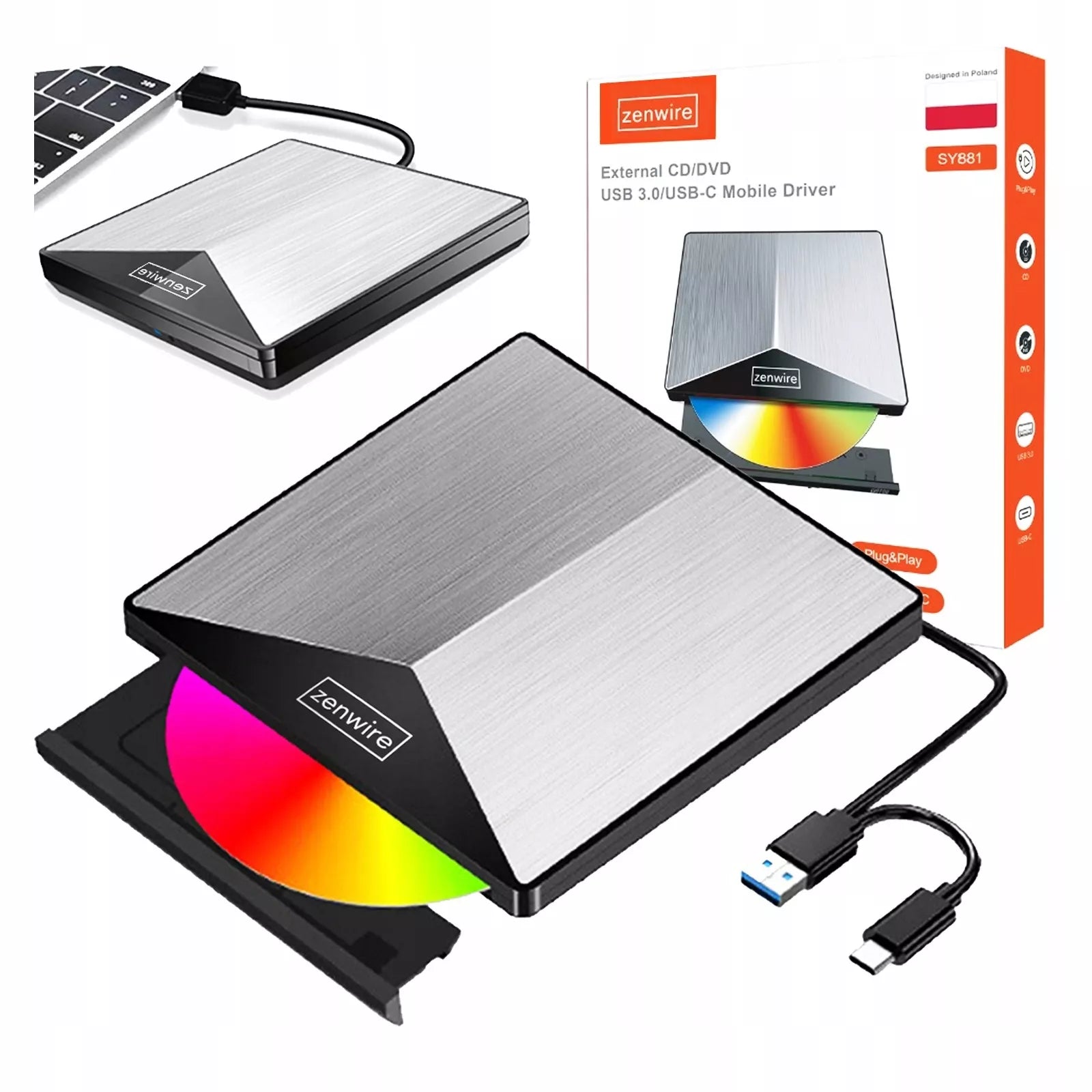 Išorinis DVD CD USB-C 3.0 grotuvas rašytuvas nešiojamam kompiuteriui