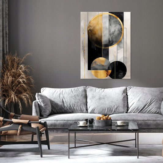 Abstraktus art deco paveikslas su auksu ant drobės sienai, miegamajam ir svetainei, 100 × 70 cm