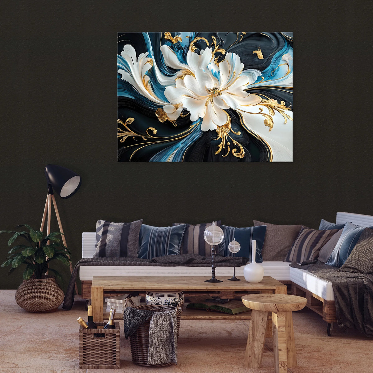 Abstraktus gėlių paveikslas ant drobės sienai, skirtas miegamajam, svetainei ar virtuvei, 100 × 70 cm
