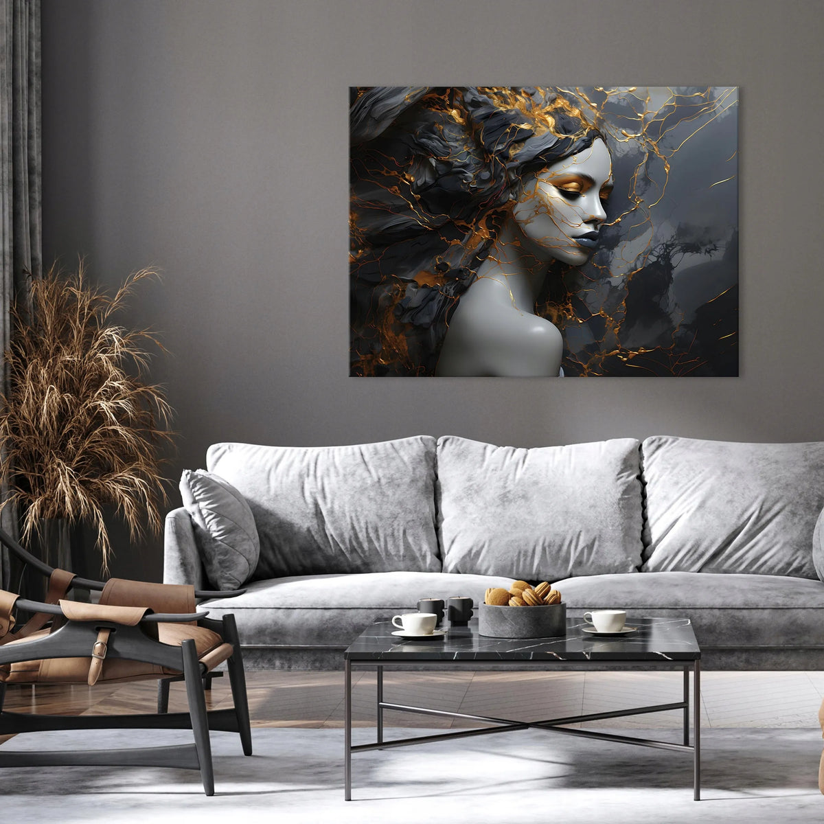 Abstraktus marmuro ir moters paveikslas ant drobės svetainei ir miegamajam, 120 × 80 cm