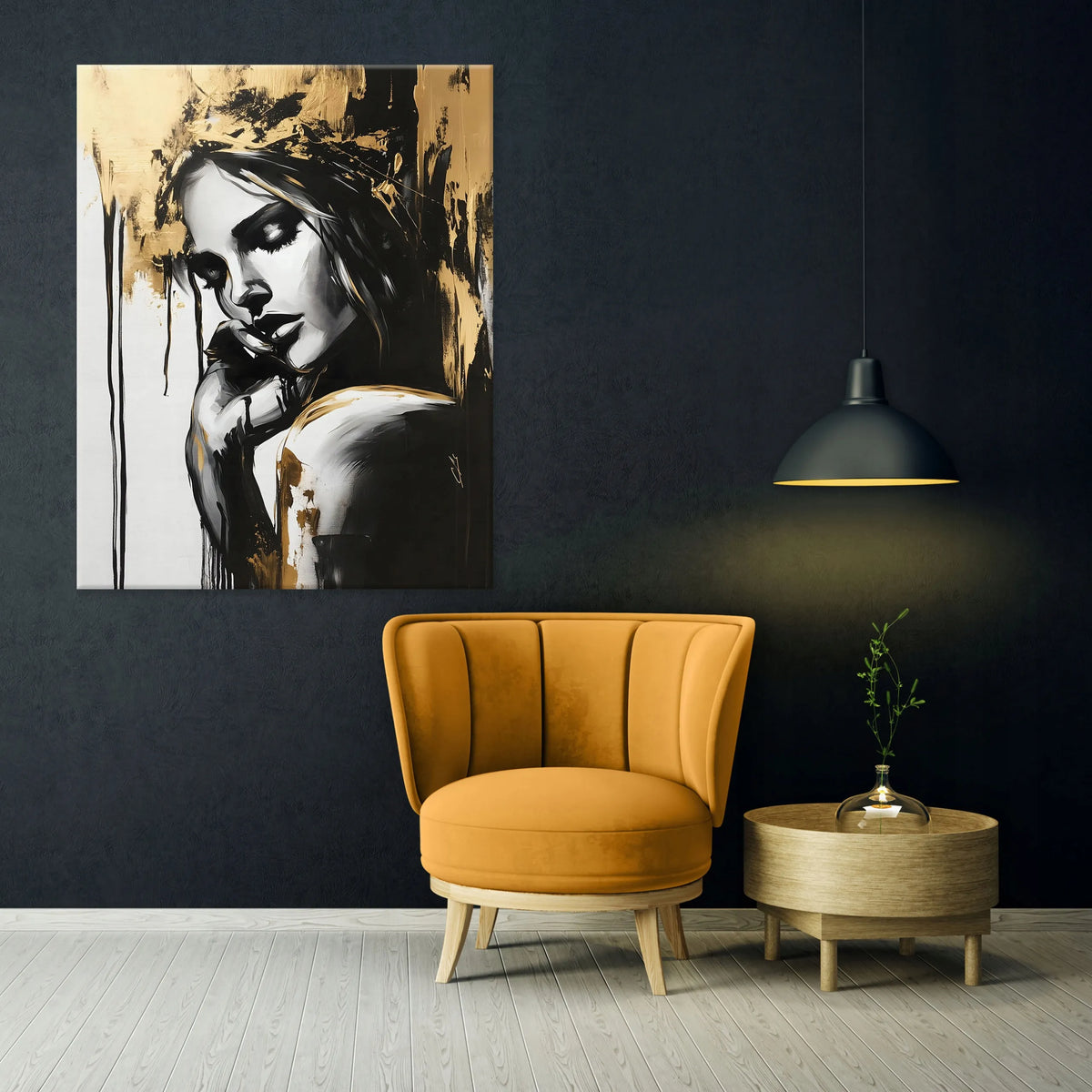 Abstraktus moters veido paveikslas ant drobės su rėmu, 60 × 40 cm