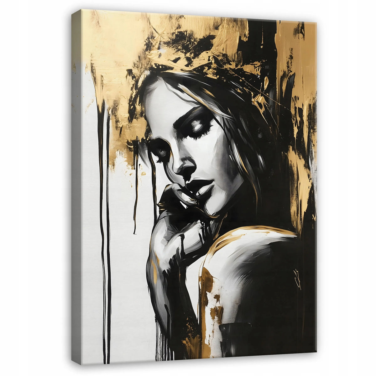 Abstraktus moters veido paveikslas ant drobės su rėmu, 60 × 40 cm