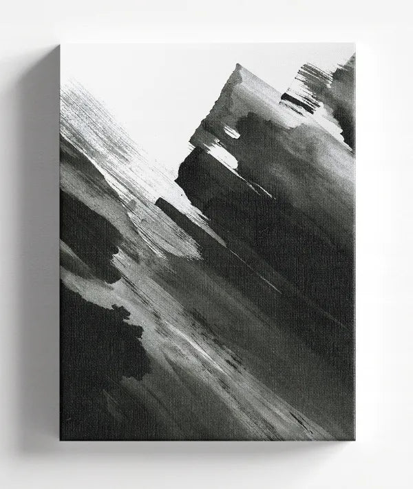Abstraktus paveikslas ant drobės 60 × 80 cm, juodos, baltos ir pilkos spalvų, minimalistinis, C040