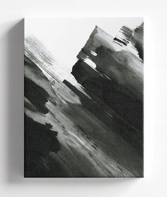 Abstraktus paveikslas ant drobės 60 × 80 cm, juodos, baltos ir pilkos spalvų, minimalistinis, C040