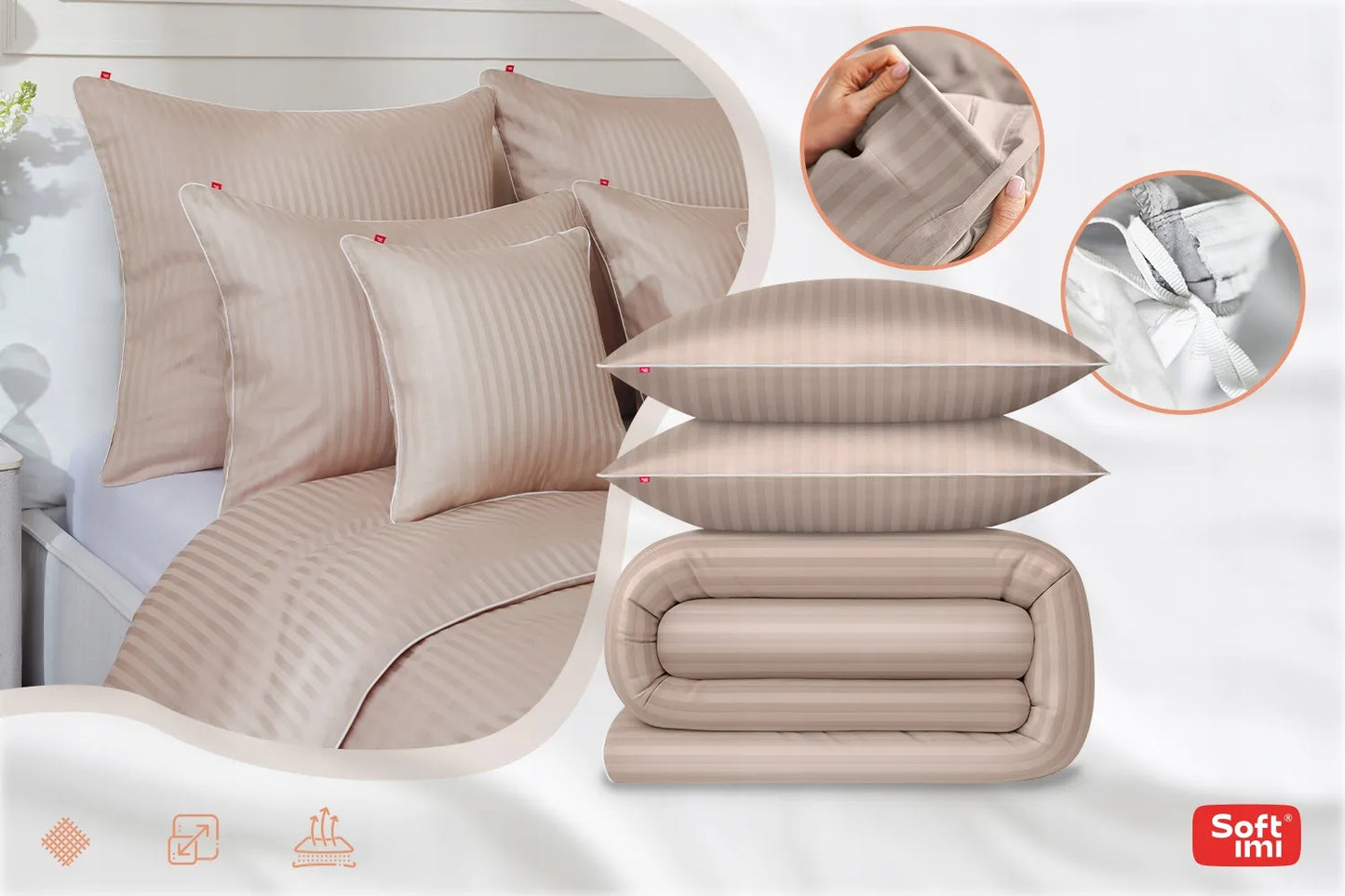 ADAMASKO patalynės komplektas 200x220 + 2 užvalkalai 70x80, 100% medvilnė