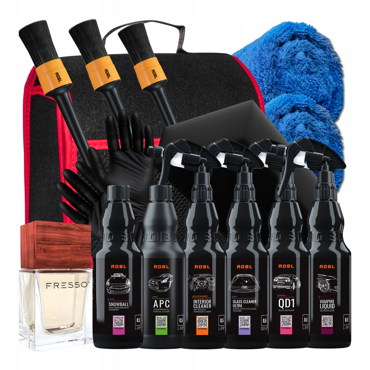 ADBL automobilio priežiūros kosmetikos rinkinys, 6 × 500 ml, su Fresso automobilio kvepalais, dovanai