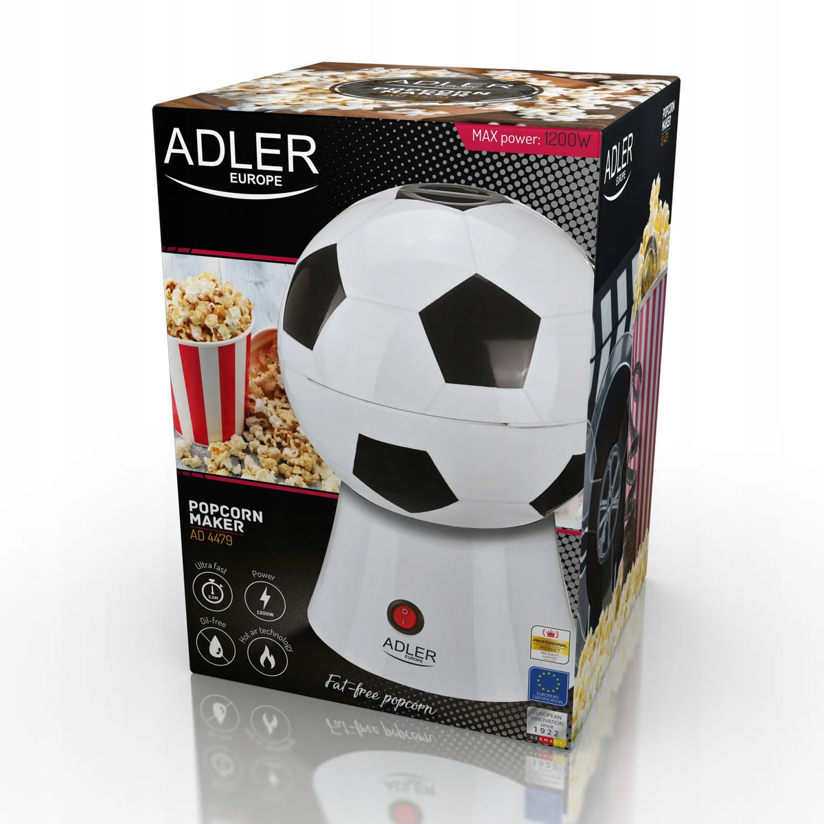 Adler AD 4479 spragėsių aparatas be riebalų, futbolo kamuolio formos, 1200 W
