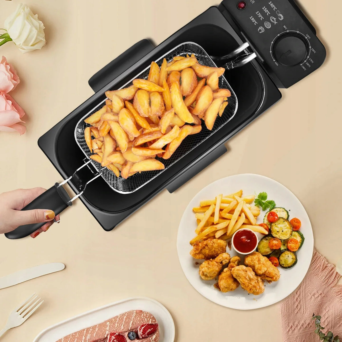 Aigostar 30HEY riebalų gruzdintuvė 3L tradicinė gruzdintuvė 2200W