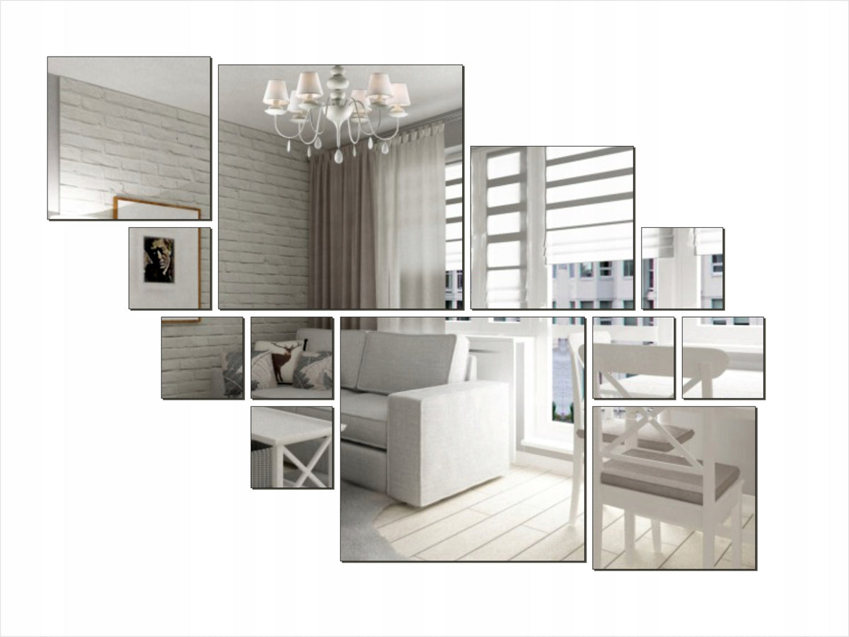 Akrila spogulis kvadrāti 880x630 mm | Sudraba sienas dekors | 12 Elementi