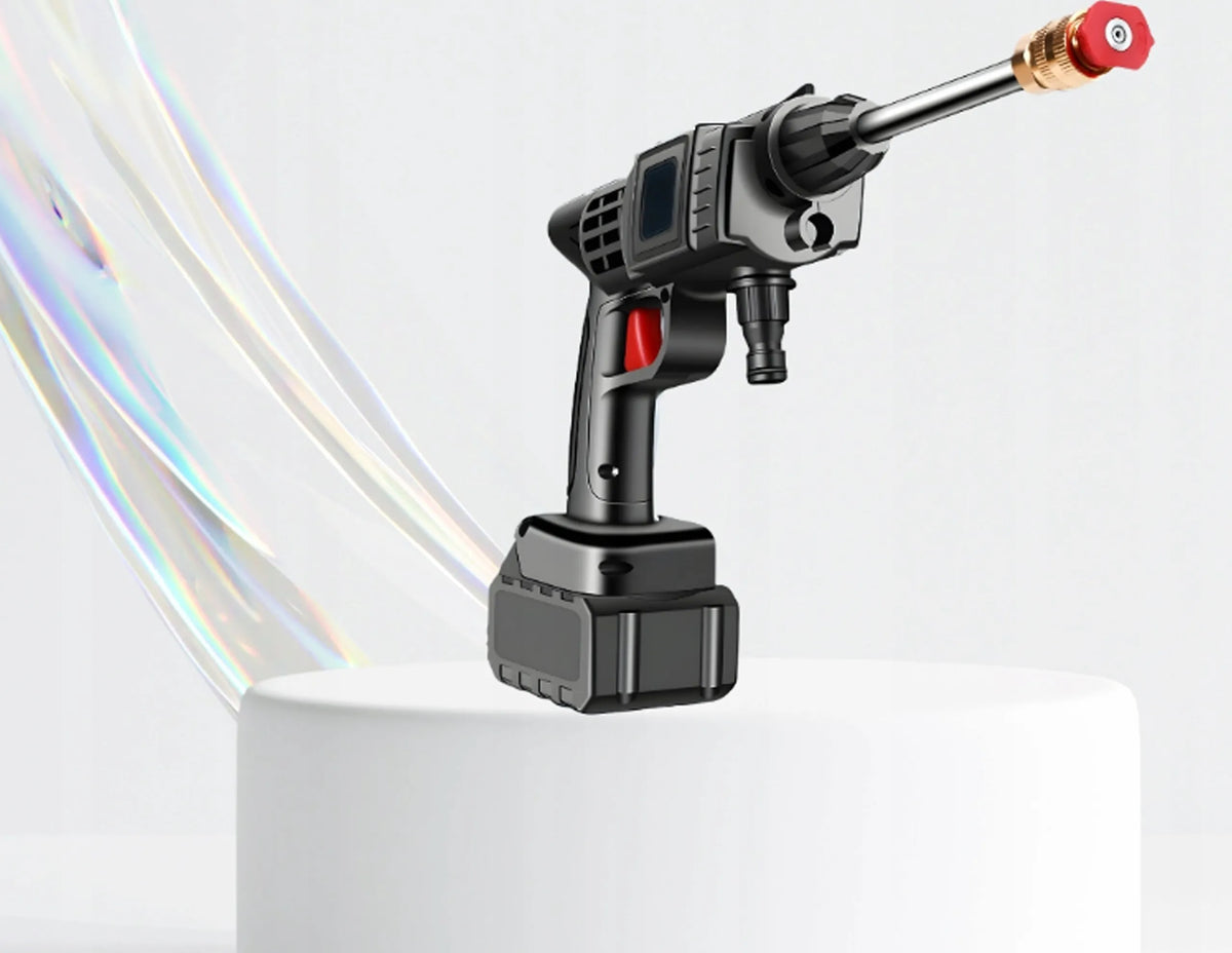 Akumuliatorinė aukšto slėgio plovykla „Technoid PRO“ trinkelėms ir sodui, 2 akumuliatoriai, „Dewalt“ apsauginiai akiniai