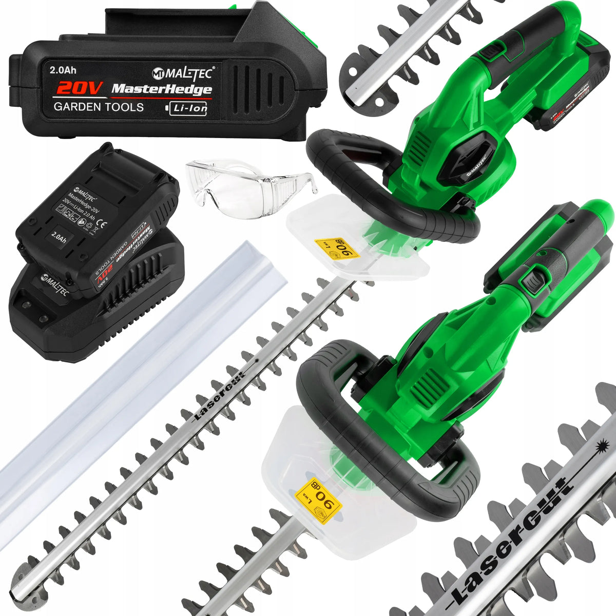 Akumuliatorinės gyvatvorių žirklės „MalTec MasterHedge-20V“, 58 cm, 20 V, 2 Ah, lazeriu apdirbti ašmenys