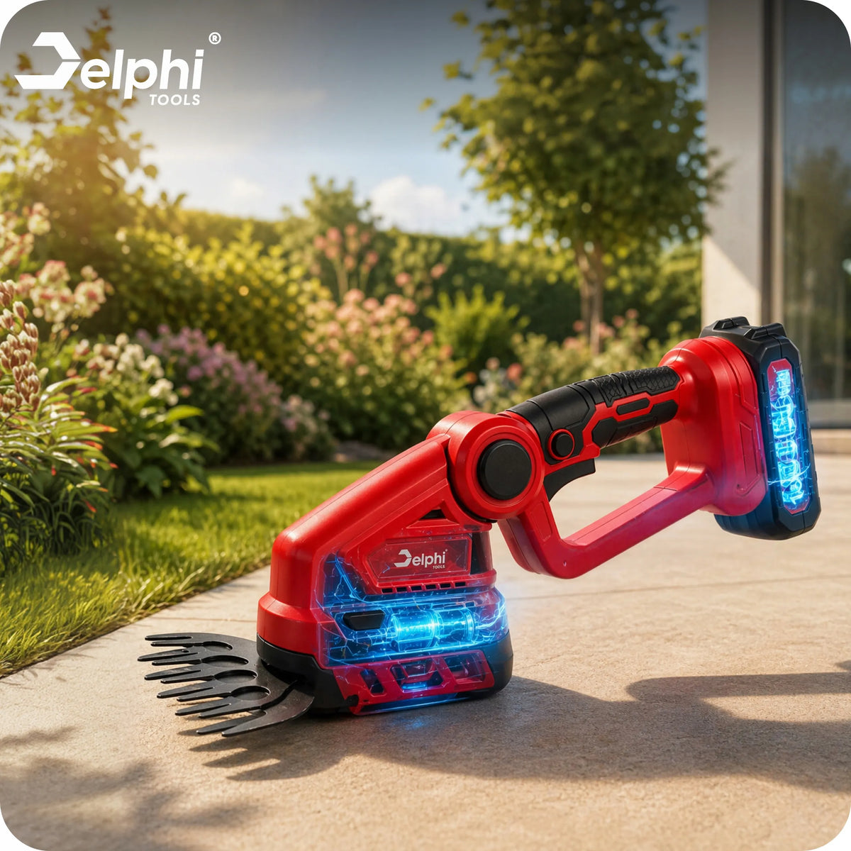 Akumuliatorinės žolės ir gyvatvorių žirklės Delphi Tools 2Ah 2-in-1 su 2 peiliais