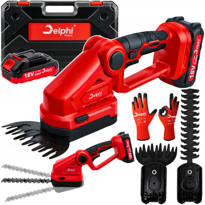 Akumuliatorinės žolės ir gyvatvorių žirklės Delphi Tools 2Ah 2-in-1 su 2 peiliais