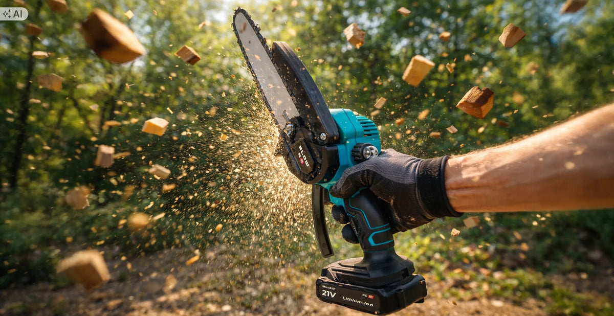 Akumuliatorinis grandininis pjūklas 1000W 8" 6" elektrinis šakų pjūklas 2x 21V akumuliatoriai