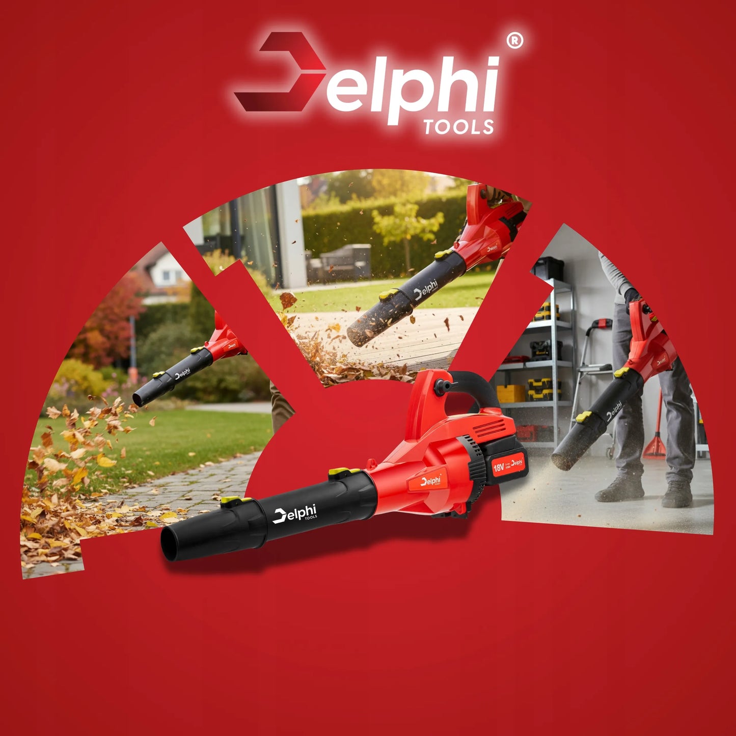 Akumuliatorinis lapų pūstuvas Delphi Tools, skirtas žolės džiovinimui ir sodo priežiūrai, belaidis