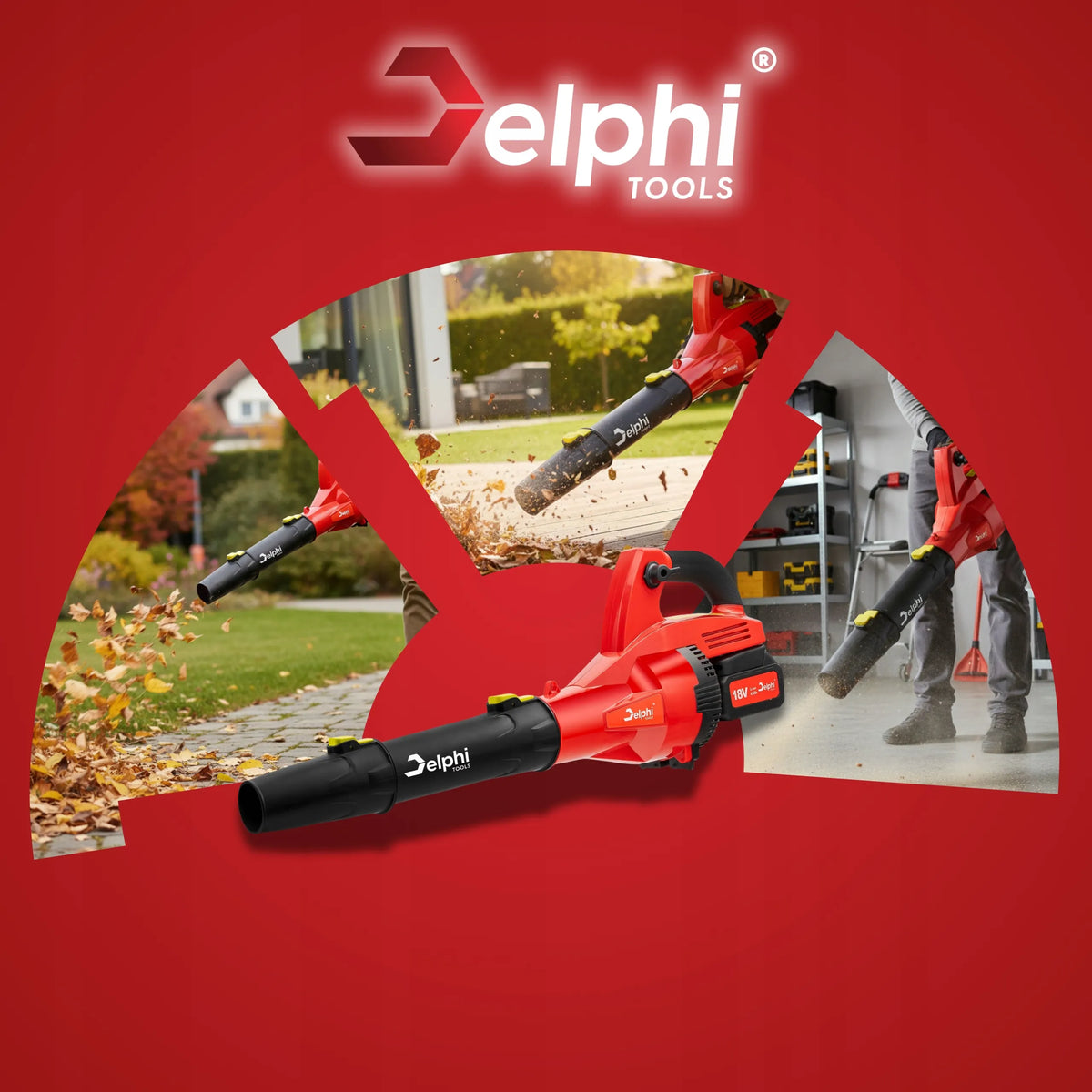 Akumuliatorinis lapų pūstuvas Delphi Tools, skirtas žolės džiovinimui ir sodo priežiūrai, belaidis