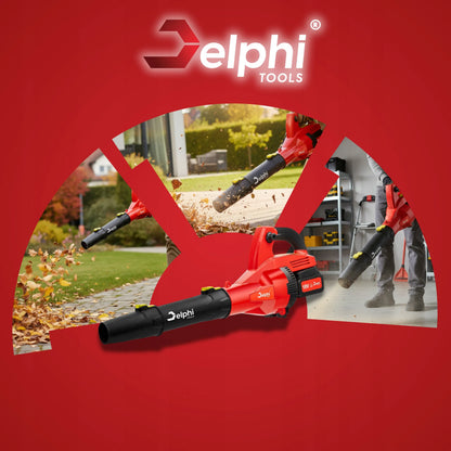 Akumuliatorinis lapų pūstuvas Delphi Tools, skirtas žolės džiovinimui ir sodo priežiūrai, belaidis