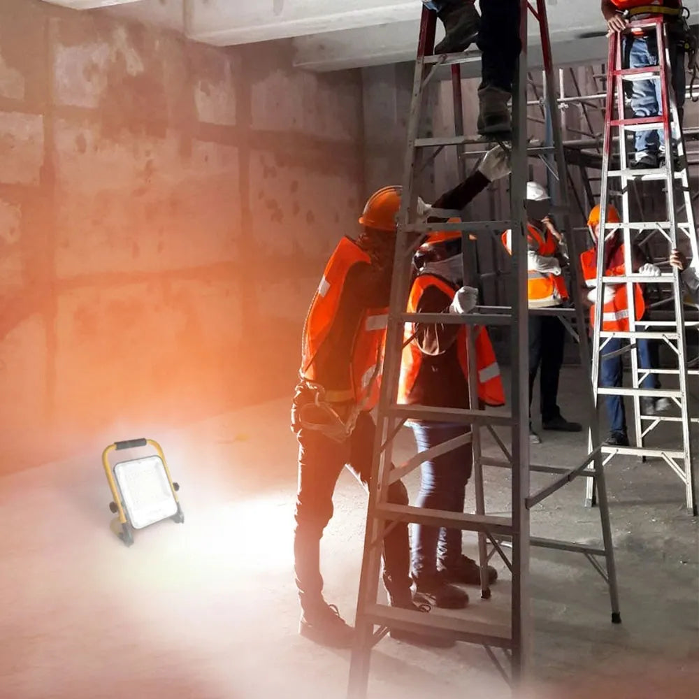 Akumuliatorinis LED prožektorius, statybinis, 100W, nešiojamas