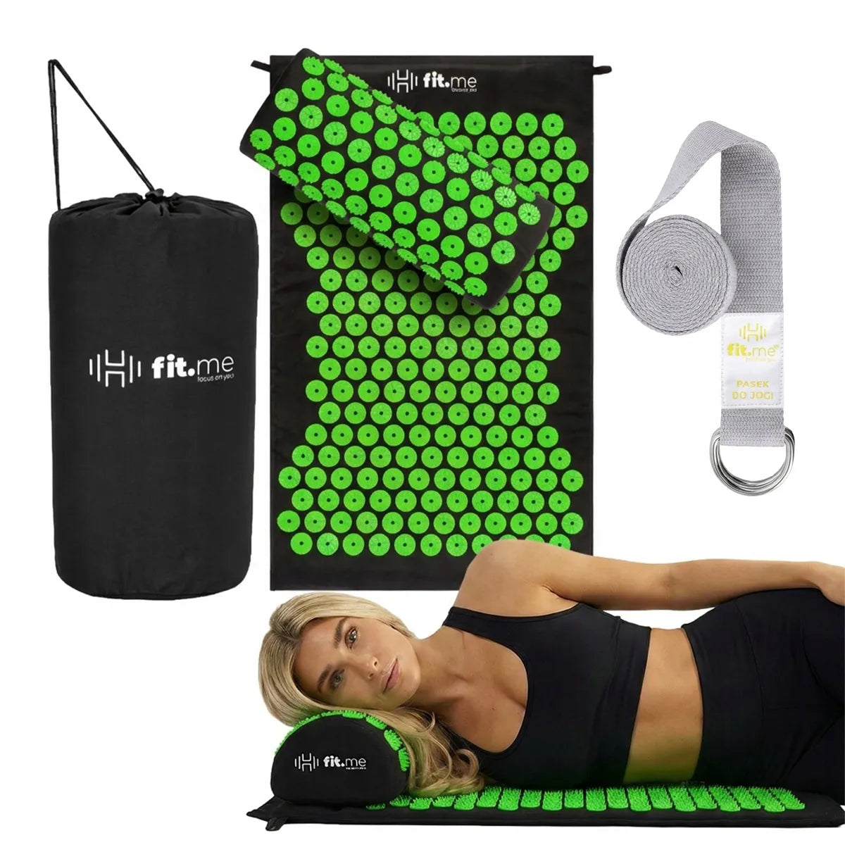 Akupresūrinis kilimėlis su spygliais ir masažine pagalve Fit.Me Zen Lite sveikatinimo rinkinys
