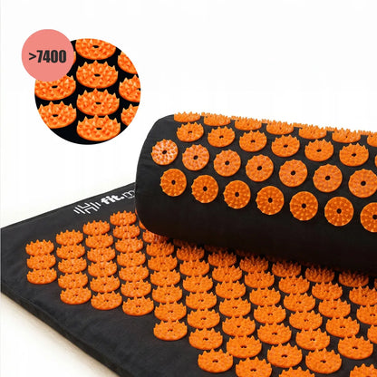 Akupresūros kilimėlis su pagalve Fit.Me Zen Lite juodas ir oranžinis