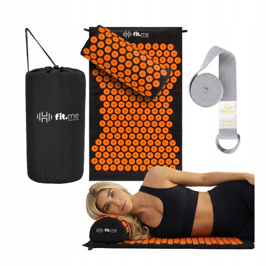 Akupresūros kilimėlis su pagalve Fit.Me Zen Lite juodas ir oranžinis