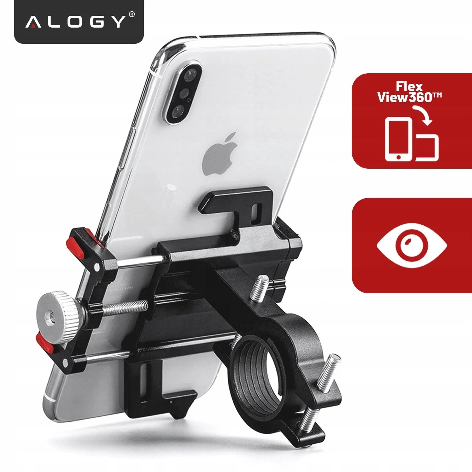 Aliumininis dviračio laikiklis telefonui ant vairo, vežimėliui, paspirtukui ar motociklui Alogy