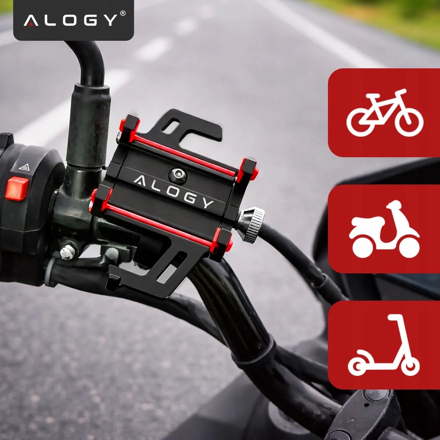 Aliumininis dviračio laikiklis telefonui ant vairo, vežimėliui, paspirtukui ar motociklui Alogy