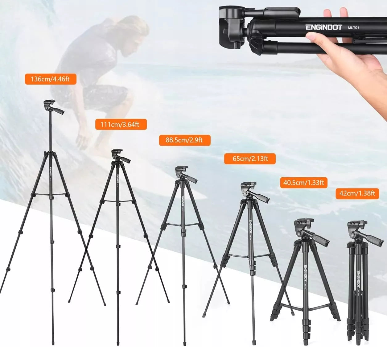 Aliuminis trikojis 42–136 cm 3in1 su BT pultu ir laikikliu