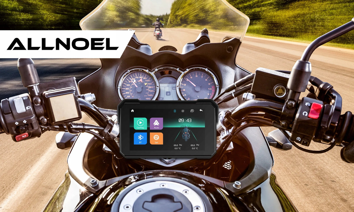 ALLNOEL A4058 motociklo multimedijos stotis, 5 colių ekranas, navigacija, „CarPlay“ ir „Android Auto“