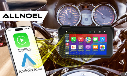 ALLNOEL A4058 motociklo multimedijos stotis, 5 colių ekranas, navigacija, „CarPlay“ ir „Android Auto“