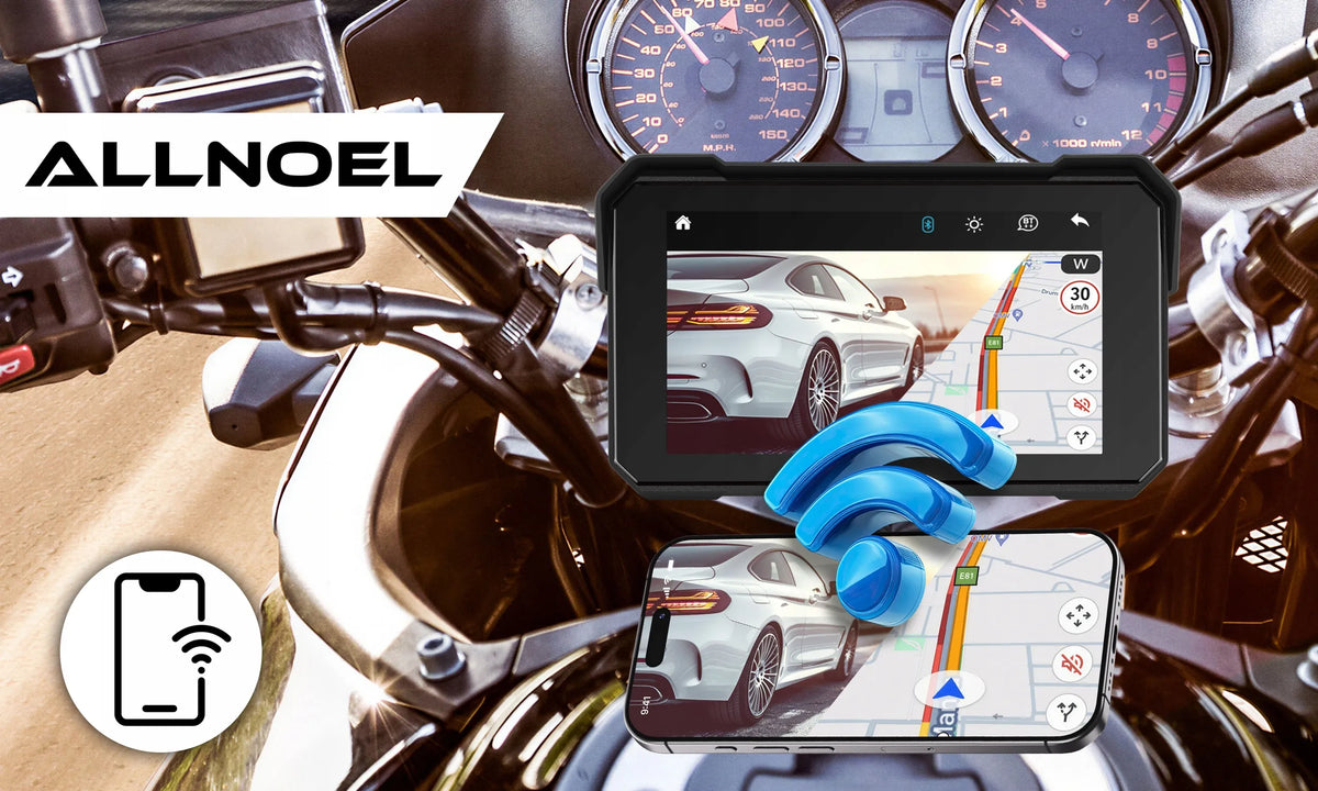 ALLNOEL A4058 motociklo multimedijos stotis, 5 colių ekranas, navigacija, „CarPlay“ ir „Android Auto“