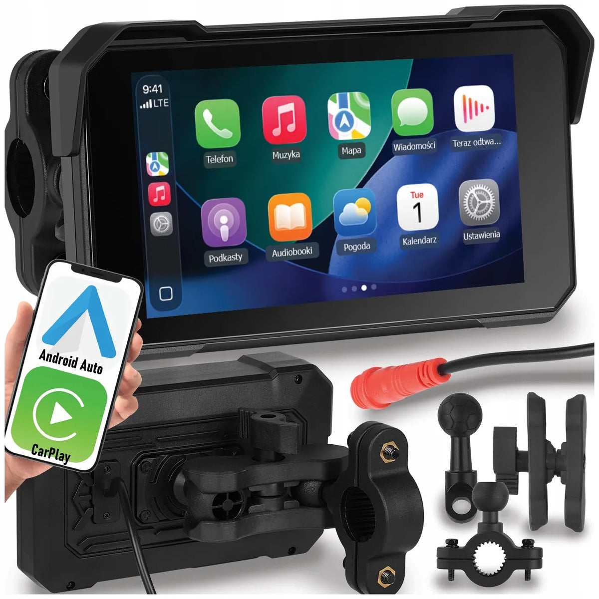 ALLNOEL A4058 motociklo multimedijos stotis, 5 colių ekranas, navigacija, „CarPlay“ ir „Android Auto“