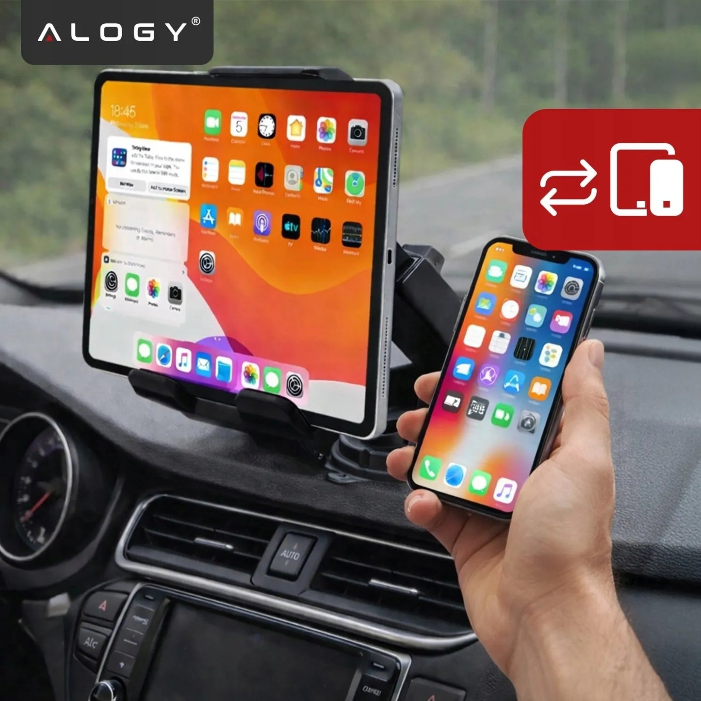 Alogy automobilinis laikiklis telefonui ir planšetei, tvirtinamas prie stiklo arba skydelio