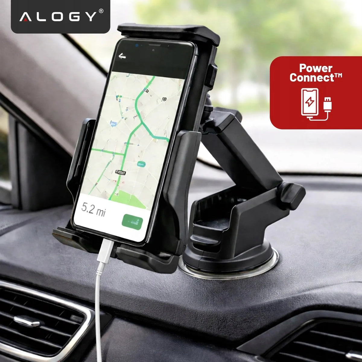 Alogy automobilinis laikiklis telefonui ir planšetei, tvirtinamas prie stiklo arba skydelio
