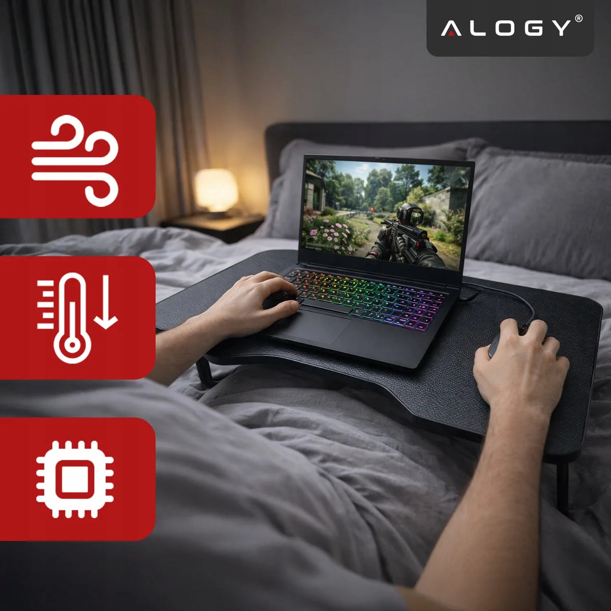 Alogy CarbonDesk™ sulankstomas stabilus staliukas nešiojamajam kompiuteriui, 60 × 40 cm, juodas