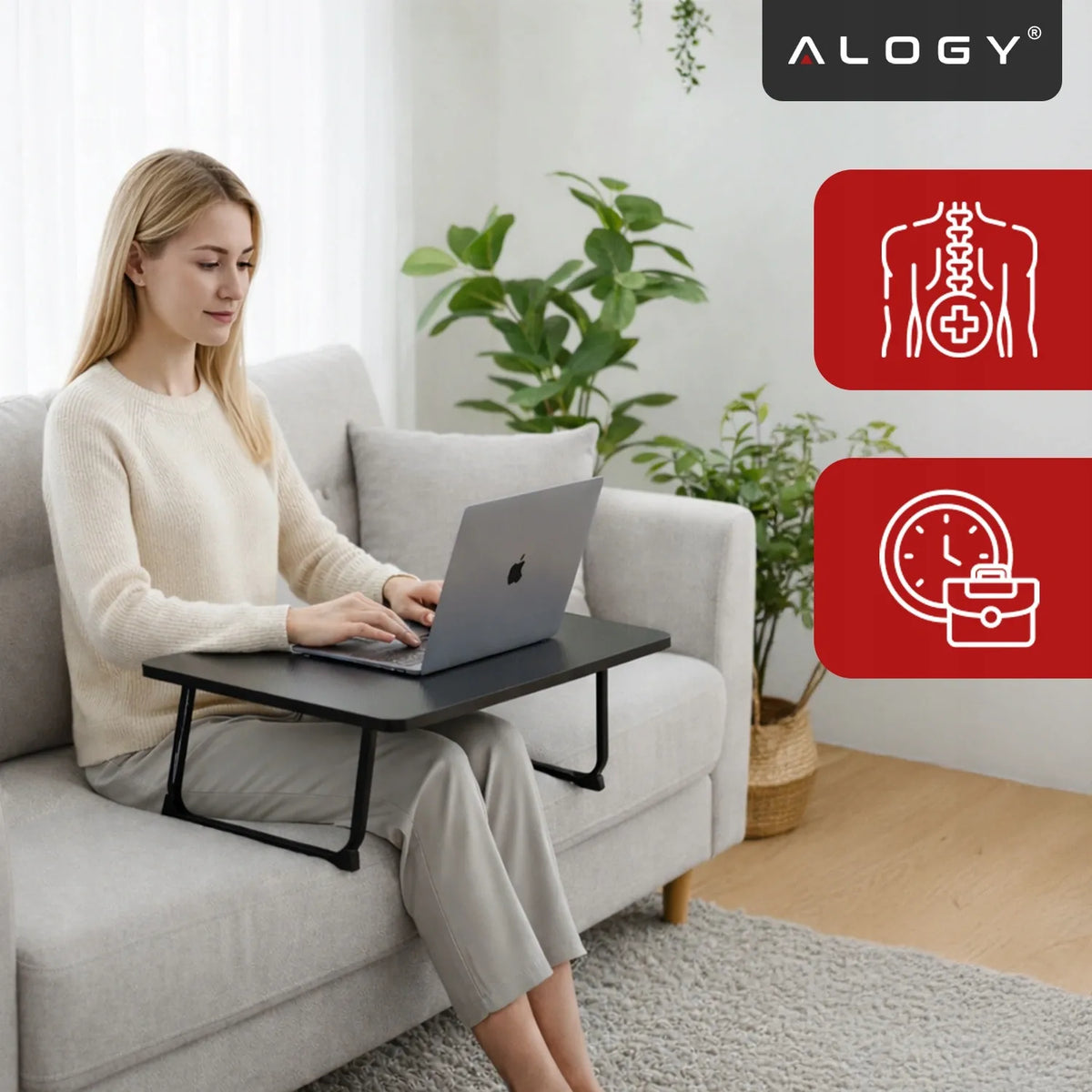 Alogy CarbonDesk™ sulankstomas stabilus staliukas nešiojamajam kompiuteriui, 60 × 40 cm, juodas