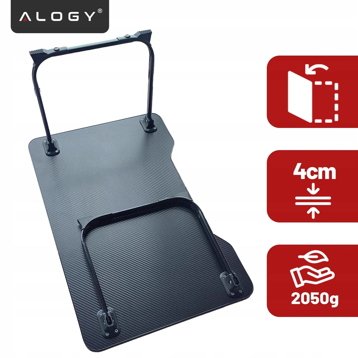 Alogy CarbonDesk™ sulankstomas stabilus staliukas nešiojamajam kompiuteriui, 60 × 40 cm, juodas