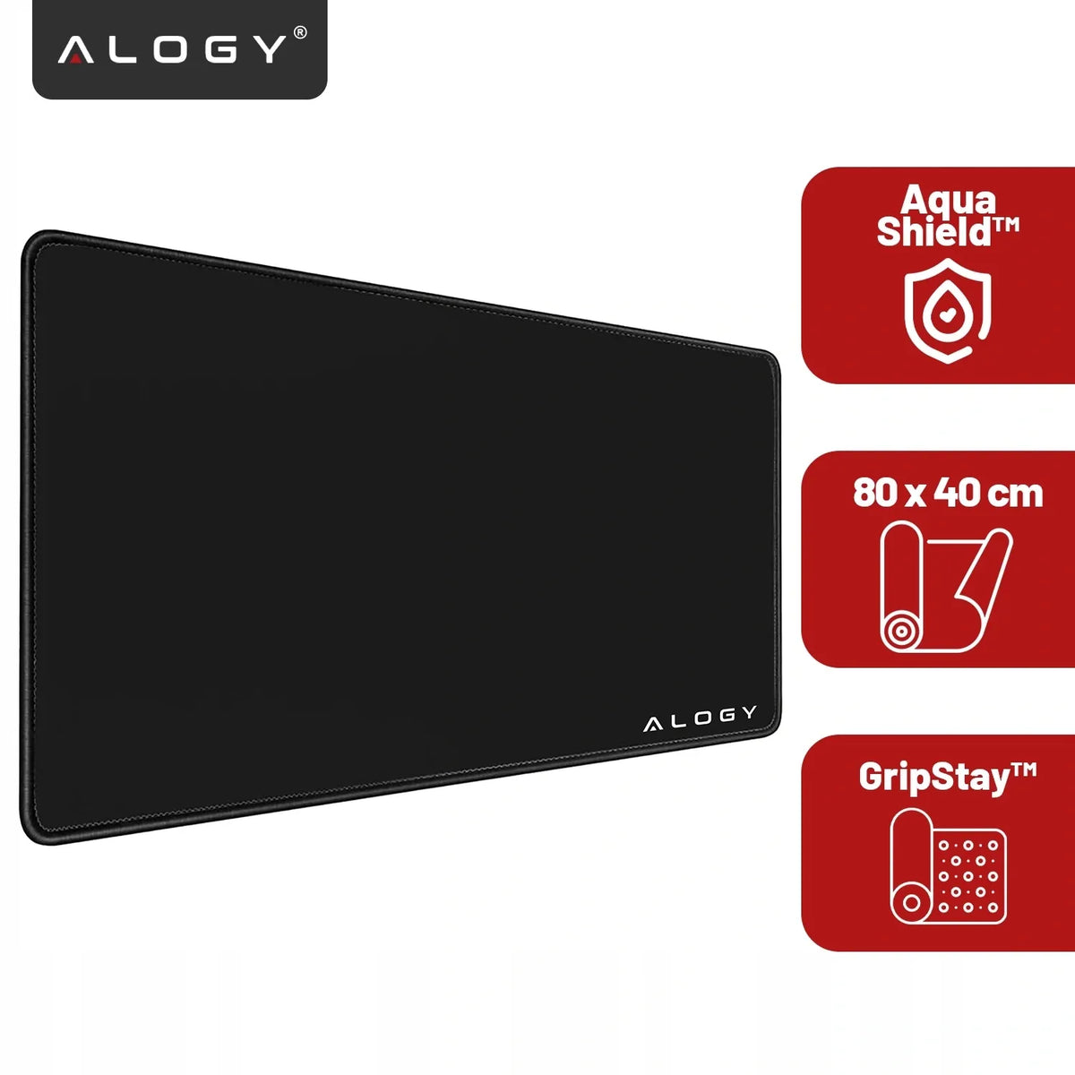 Alogy DeskMat XL 80x40 cm apsauginis stalo kilimėlis pele ir klaviatūrai, neslystantis, juodas