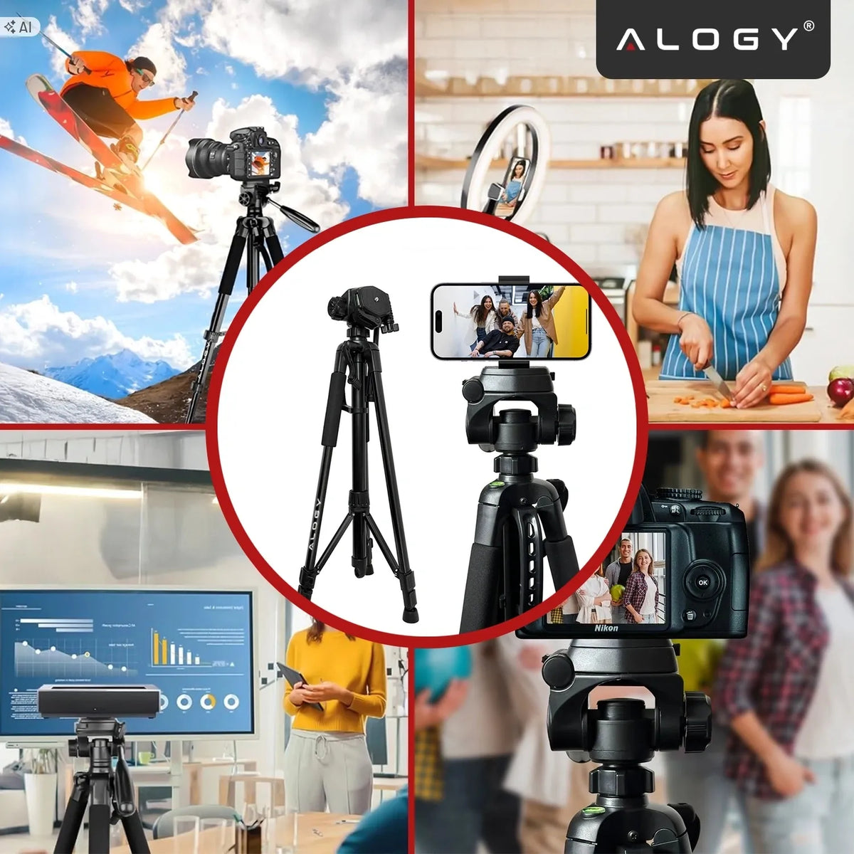 „Alogy“ fotografinis trikojis su telefono ir fotoaparato laikikliu, 59–170 cm