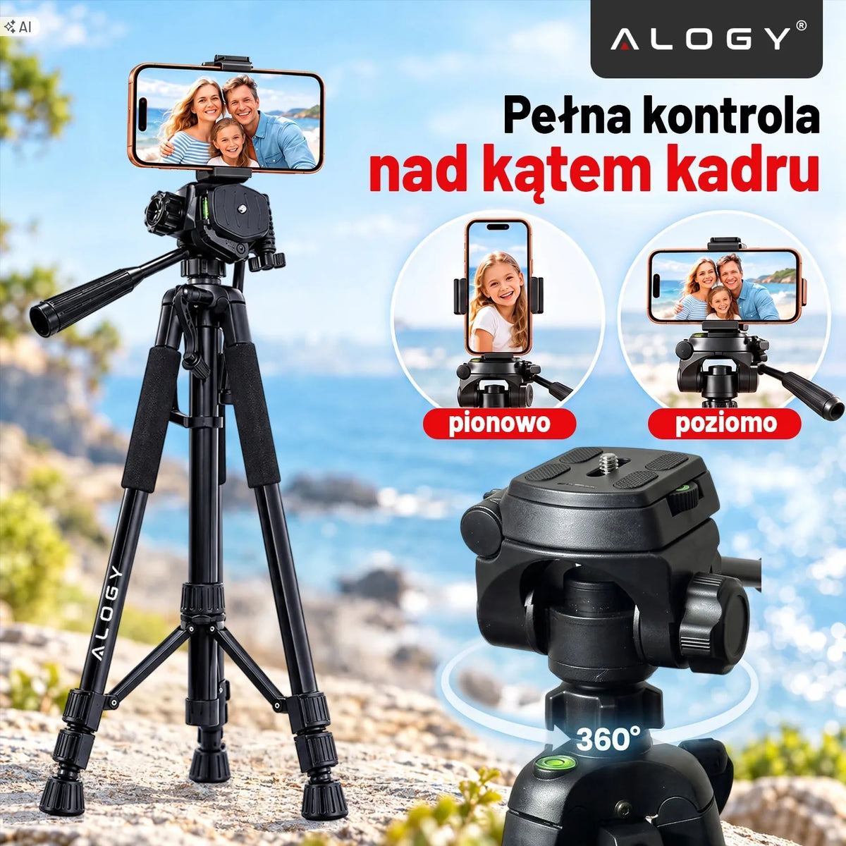 „Alogy“ fotografinis trikojis su telefono ir fotoaparato laikikliu, 59–170 cm