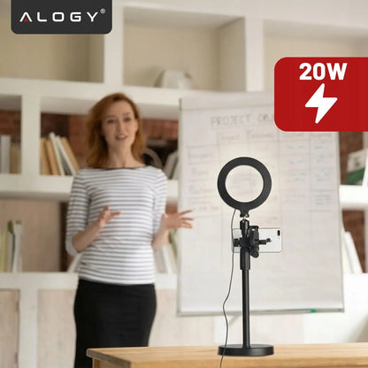 Alogy LED žiedinė lempa fotografijai su trikoju, 2 telefono laikikliais ir nuotolinio valdymo pulteliu