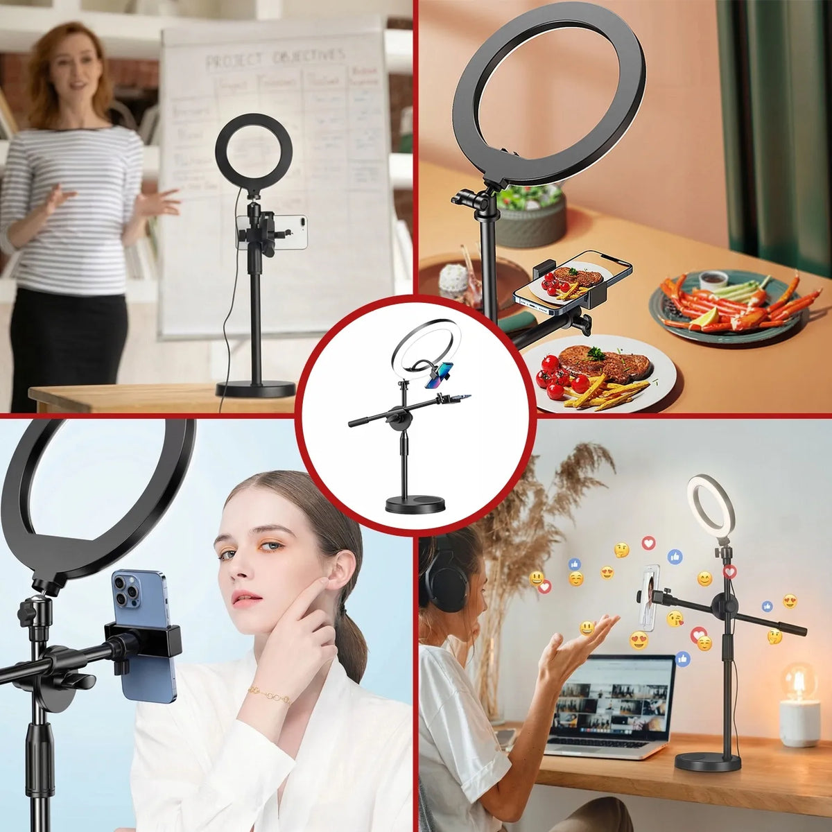 Alogy LED žiedinė lempa fotografijai su trikoju, 2 telefono laikikliais ir nuotolinio valdymo pulteliu