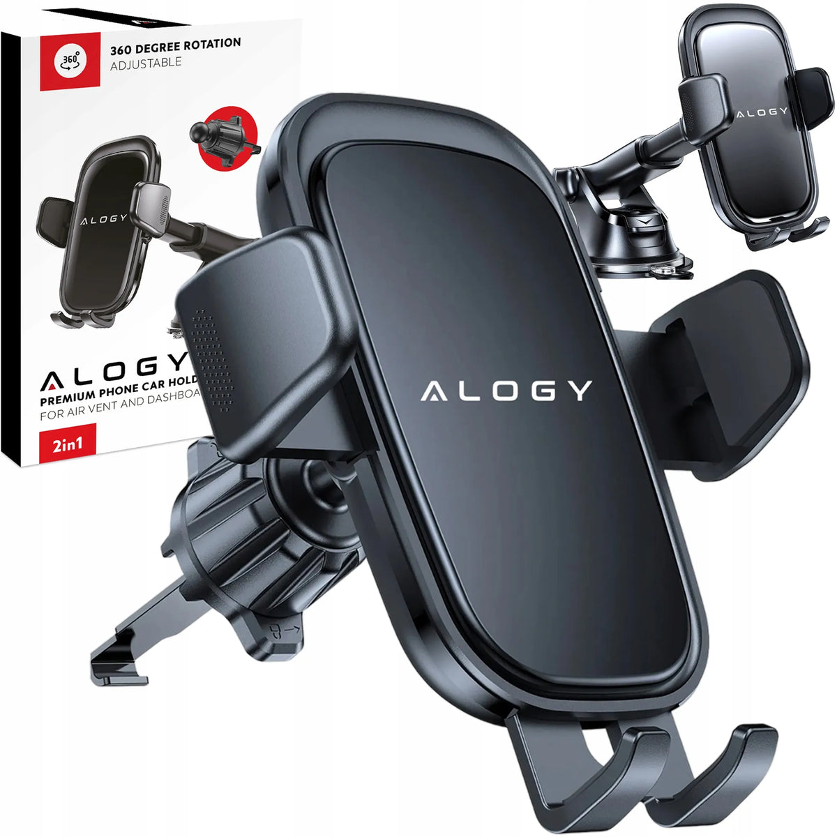 Alogy stiprus automobilinis telefono laikiklis tvirtinamas prie stiklo, prietaisų skydelio arba grotelių