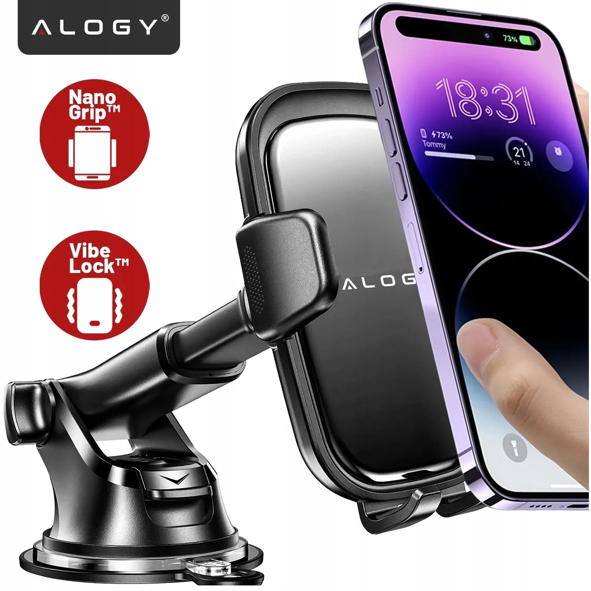 Alogy stiprus automobilinis telefono laikiklis tvirtinamas prie stiklo, prietaisų skydelio arba grotelių
