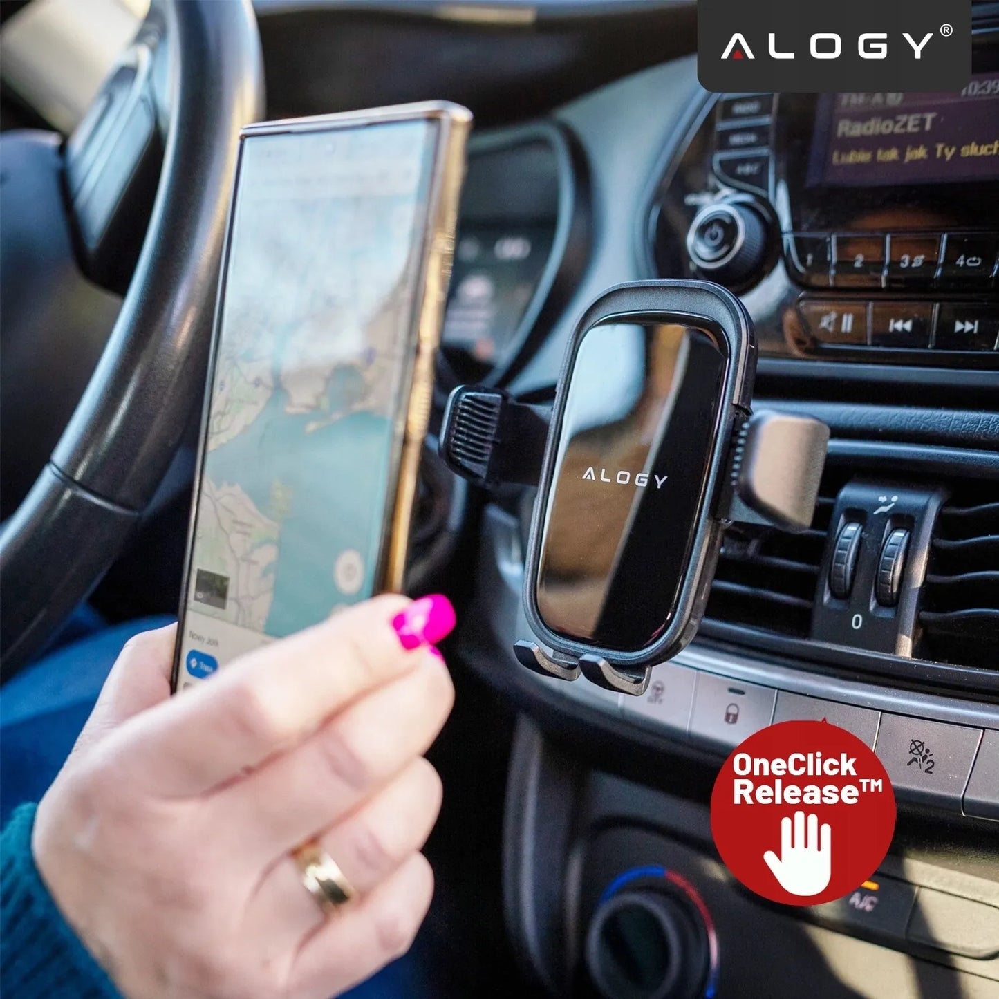Alogy stiprus automobilinis telefono laikiklis tvirtinamas prie stiklo, prietaisų skydelio arba grotelių