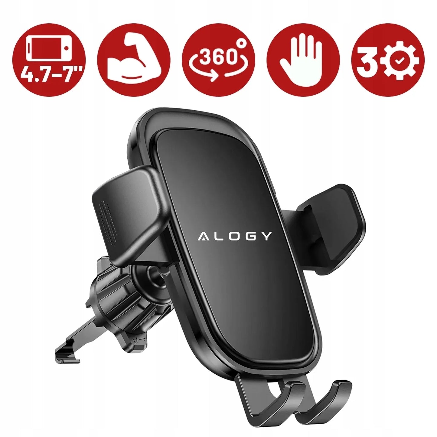 Alogy stiprus automobilinis telefono laikiklis tvirtinamas prie stiklo, prietaisų skydelio arba grotelių