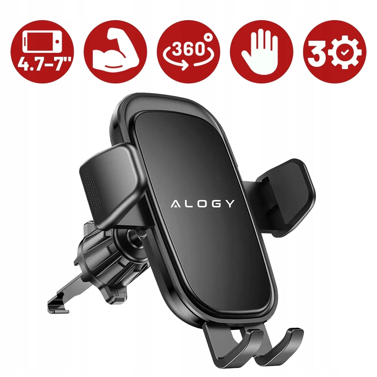Alogy stiprus automobilinis telefono laikiklis tvirtinamas prie stiklo, prietaisų skydelio arba grotelių