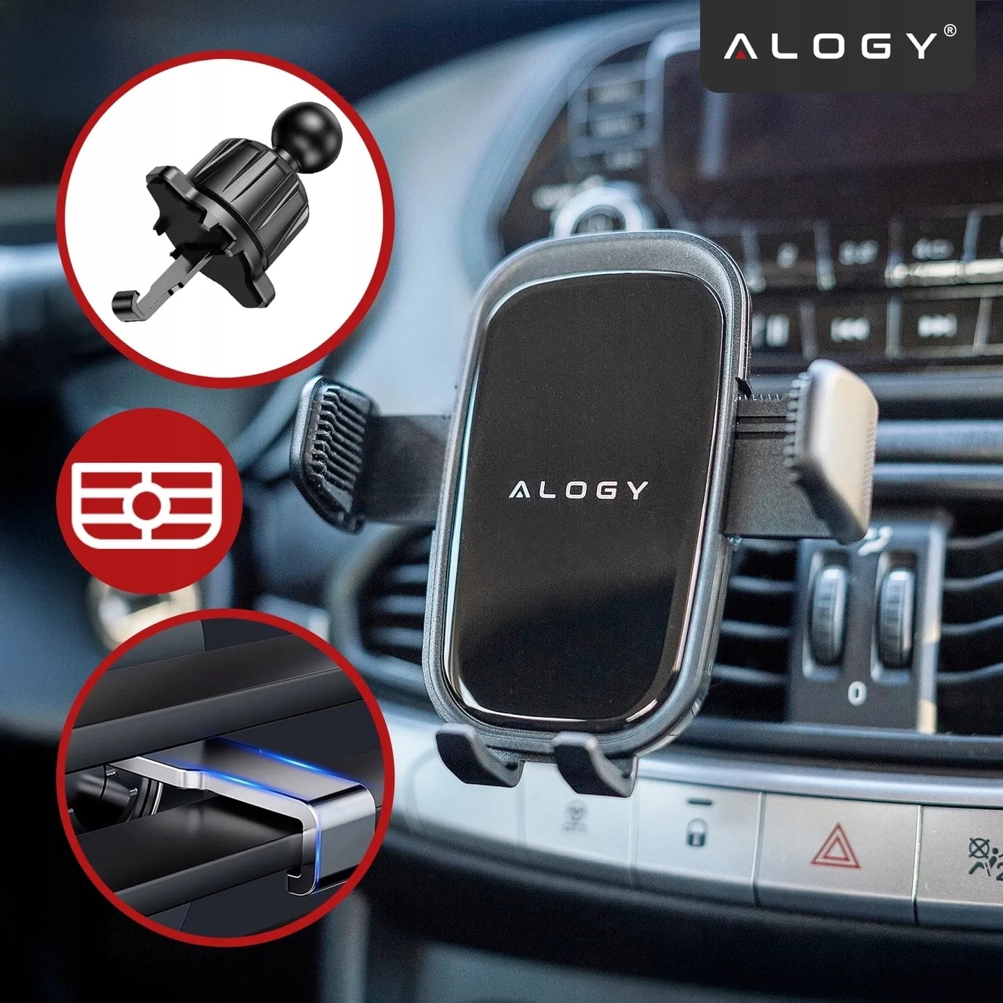 Alogy stiprus automobilinis telefono laikiklis tvirtinamas prie stiklo, prietaisų skydelio arba grotelių