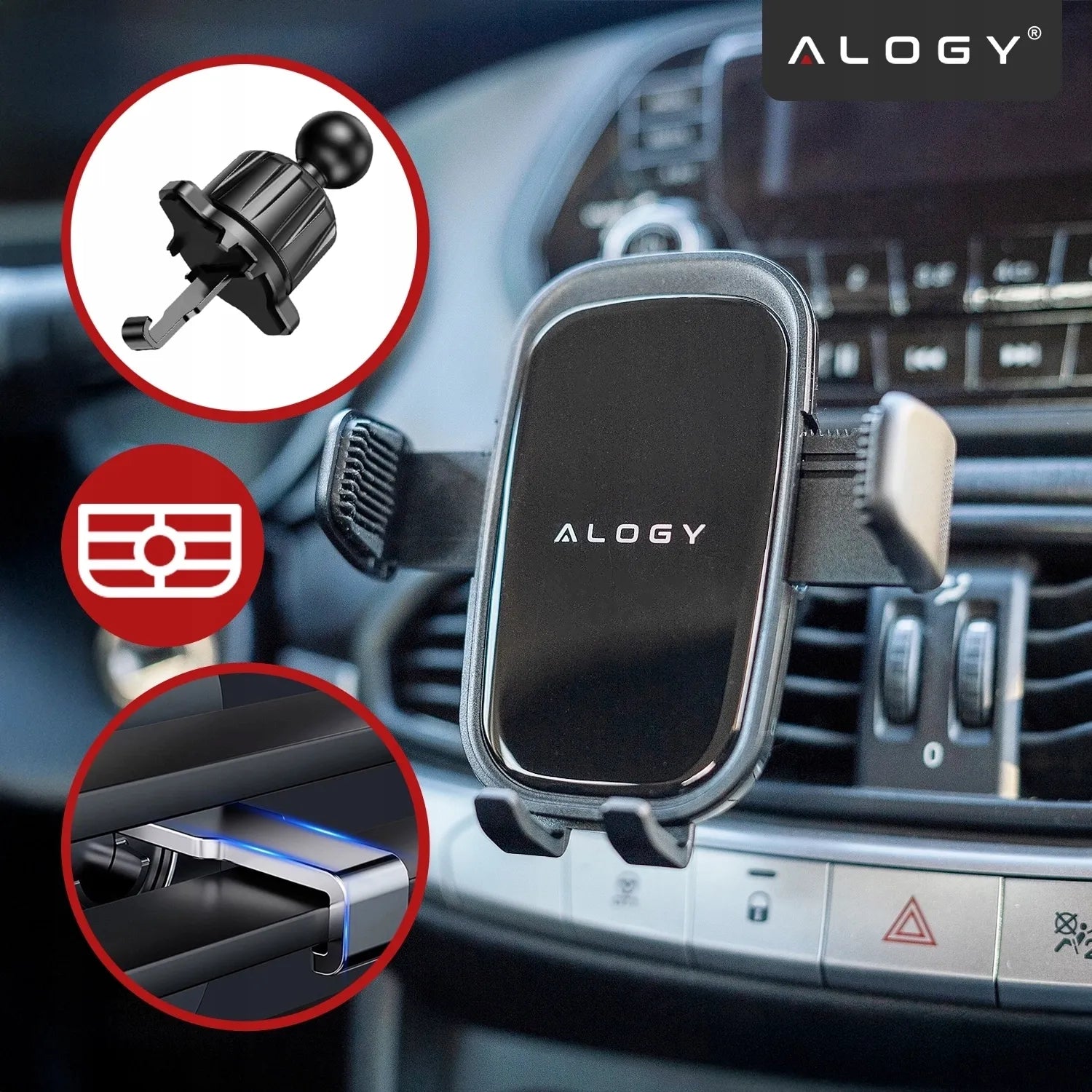 Alogy stiprus automobilinis telefono laikiklis tvirtinamas prie stiklo, prietaisų skydelio arba grotelių