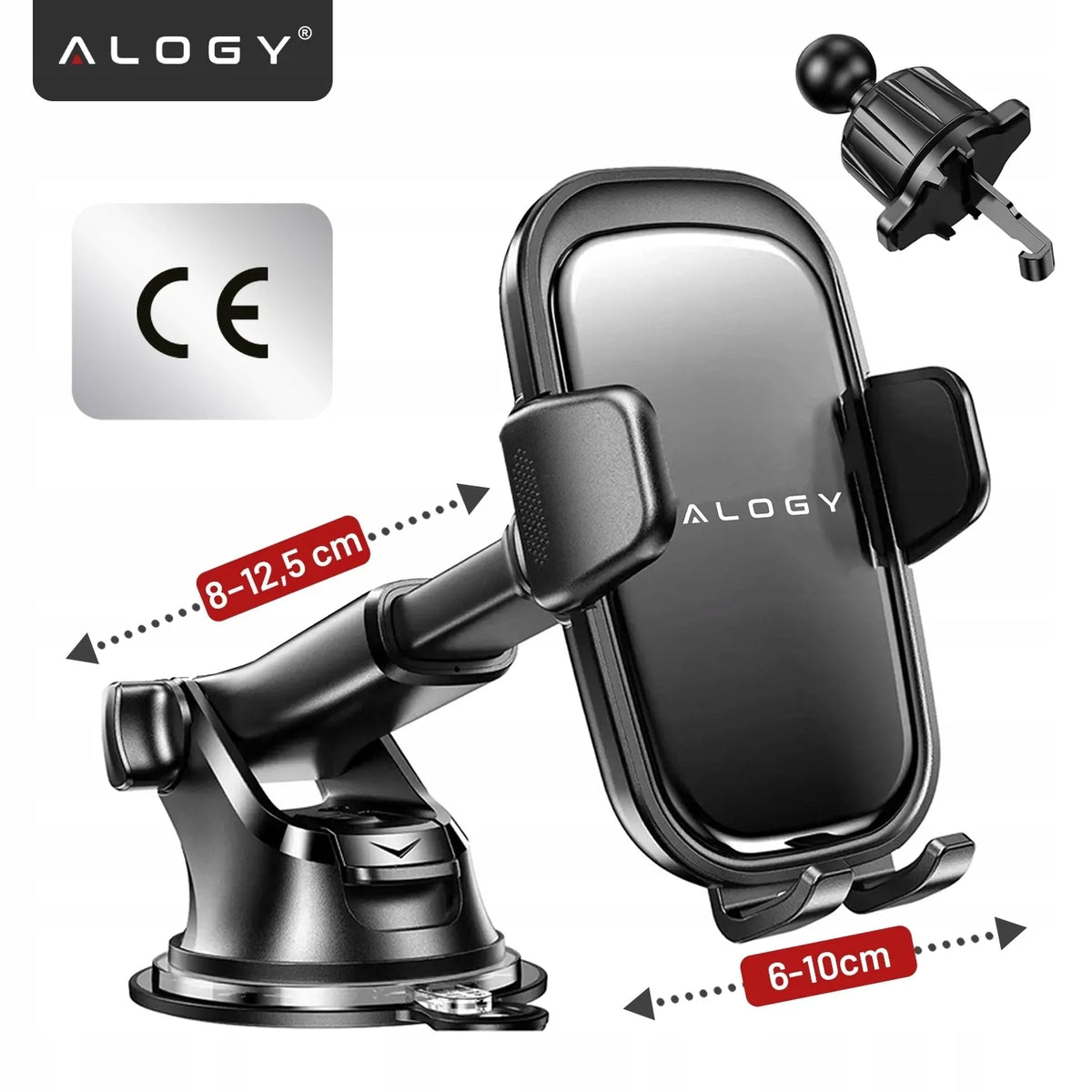 Alogy stiprus automobilinis telefono laikiklis tvirtinamas prie stiklo, prietaisų skydelio arba grotelių